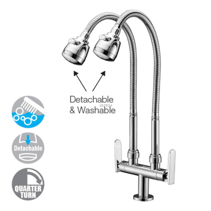 AMFC3660H Double Flexible Hose Kitchen Pillar Sink Tap