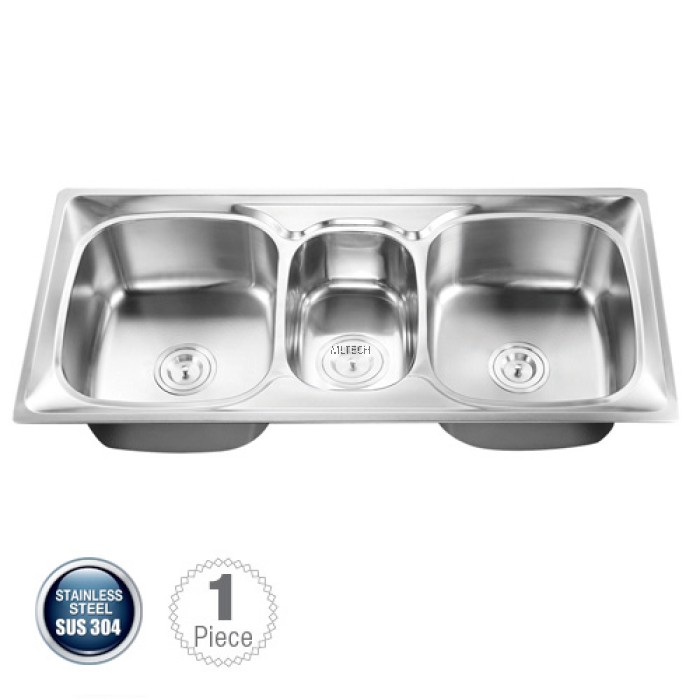 AMKS-1054923 Top Mount Triple Bowl Kitchen Sink With S/S Waste