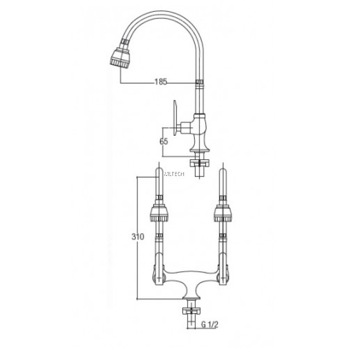 HDFC6600BH Double Flexible Hose Kitchen Pillar Sink Tap