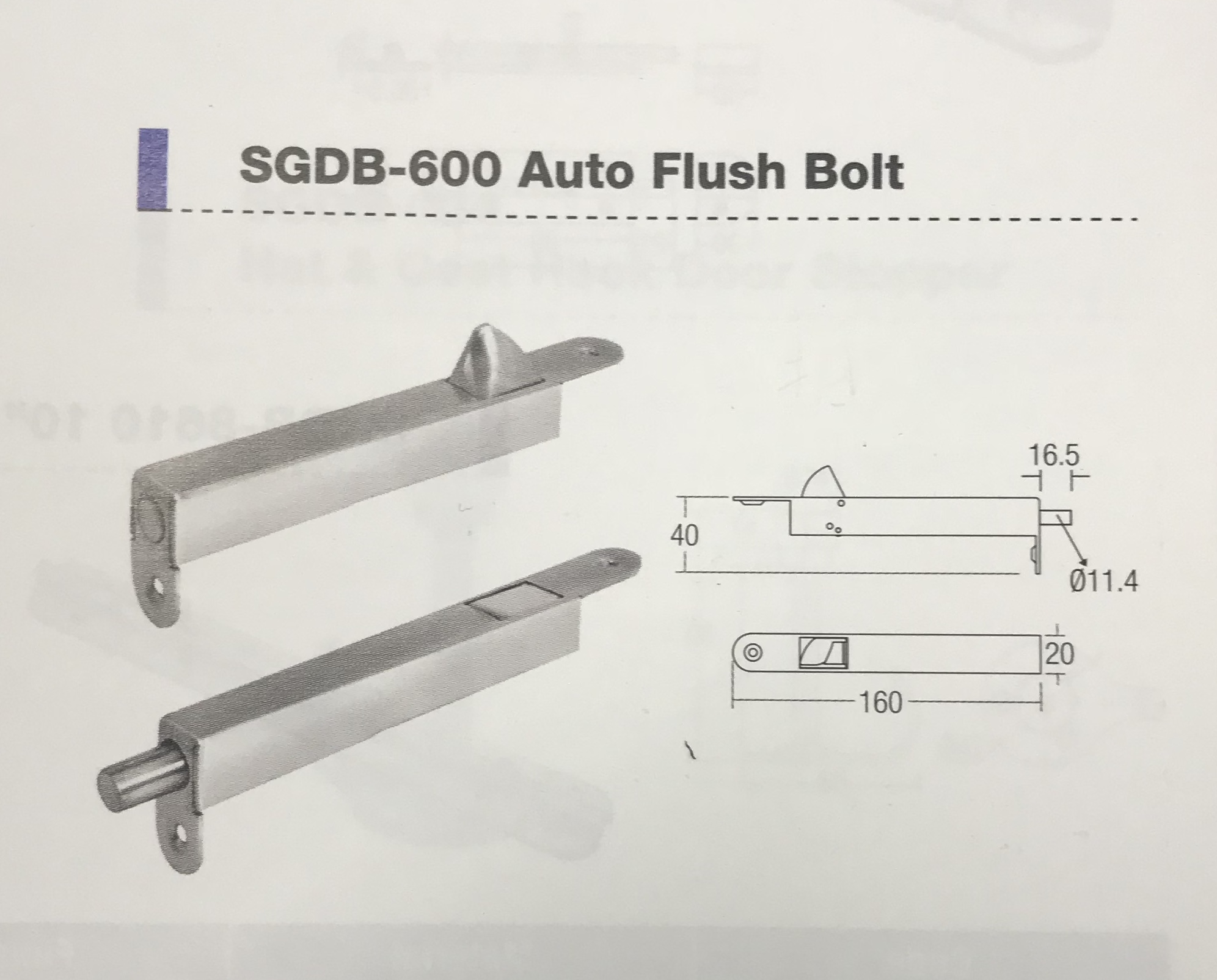 Door Fitting Acc SGDB600 Auto Flush Bolt